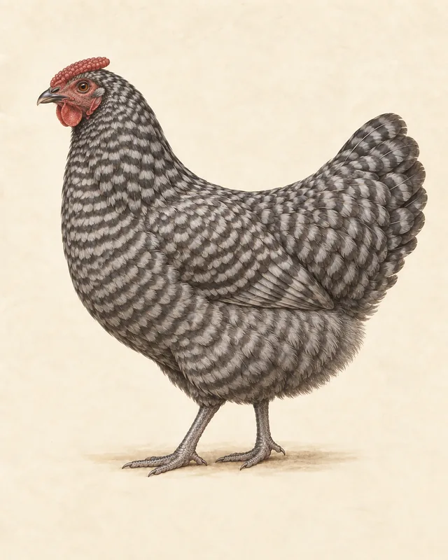Illustrated Dominique hen