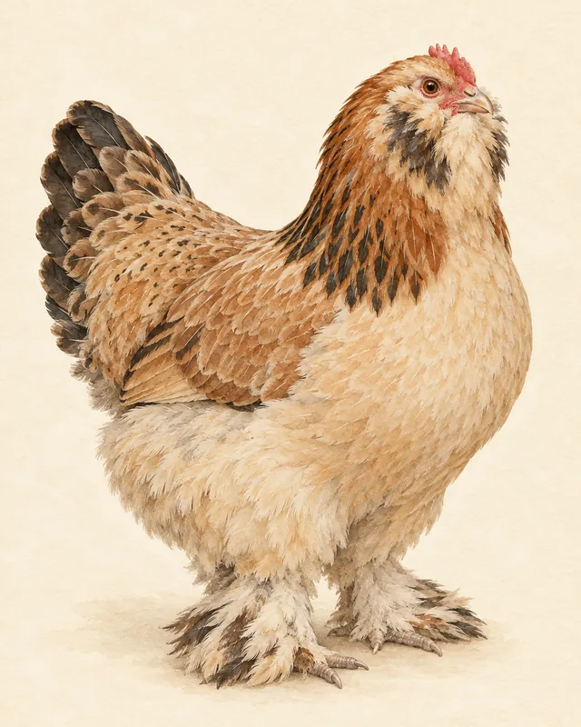 Illustrated Faverolles hen