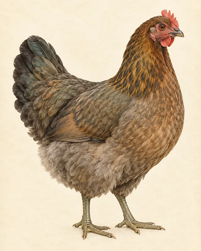Illustrated Olive Egger hen