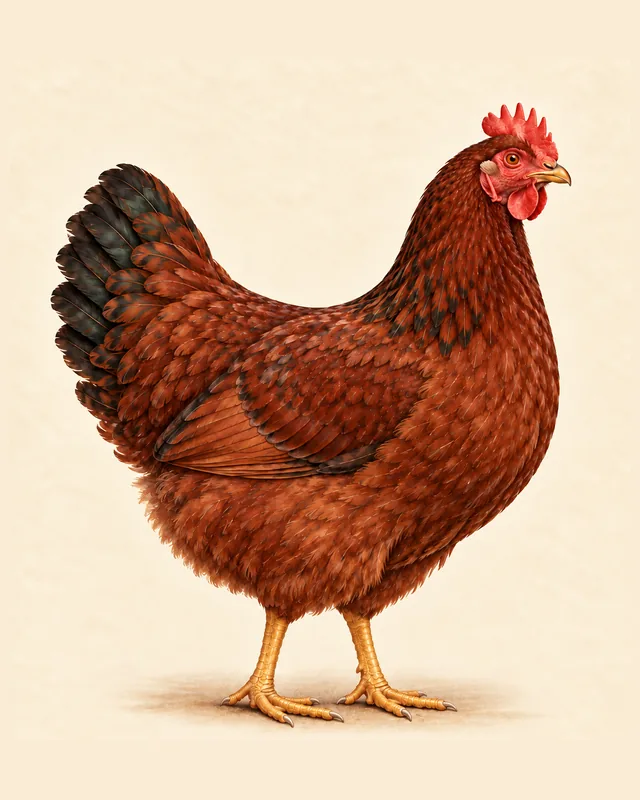 Illustrated Rhode Island Red hen